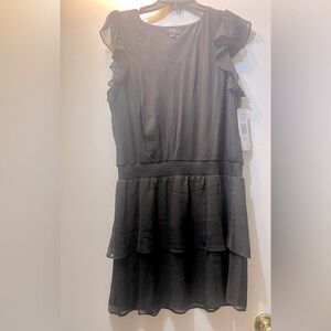 *NWT* MSK sheer ruffle sleeves and hem black‎ dress. size Large